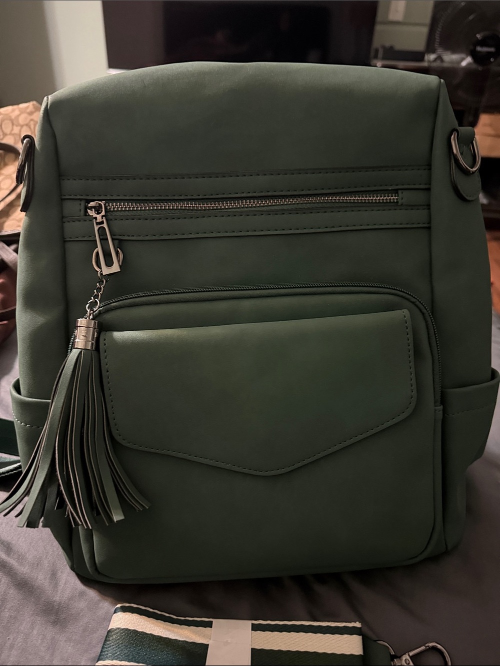 Green Women's Tassel Backpack - Stylish Everyday Bag - Picture 2 of 6